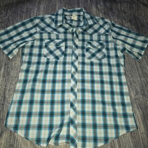 Wrangler Wrancher Mens Large Plaid Short Sleeve Western Pearl Snap Shirt Large